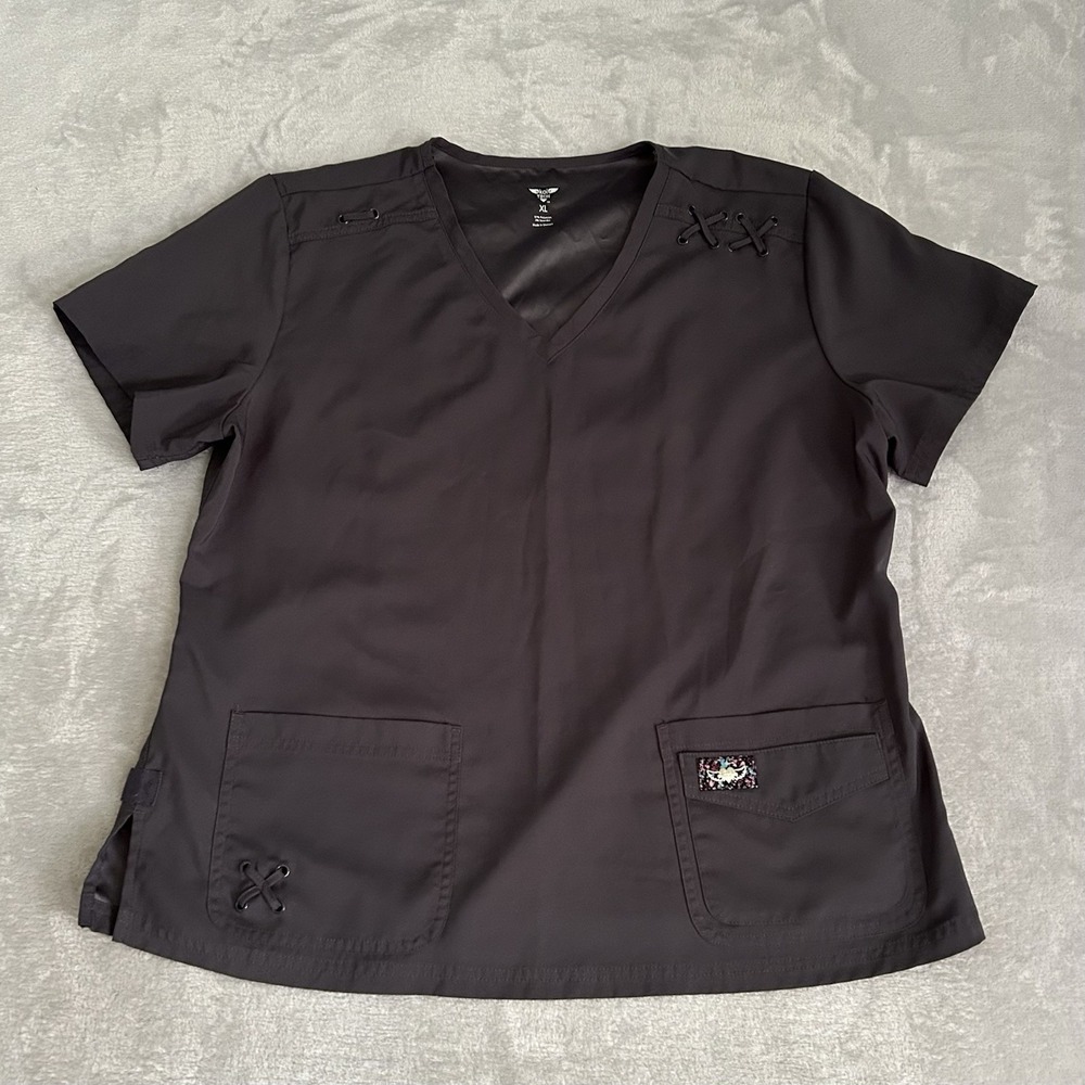 Koi Tech Becca Scrub Top XL Charcoal VNeck 373 Basics Performance Stretch Nurse